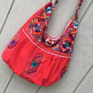 Handmade Floral Embroidered Mexican Satchel Morral Bag - Bolsa Bordada Mexicana